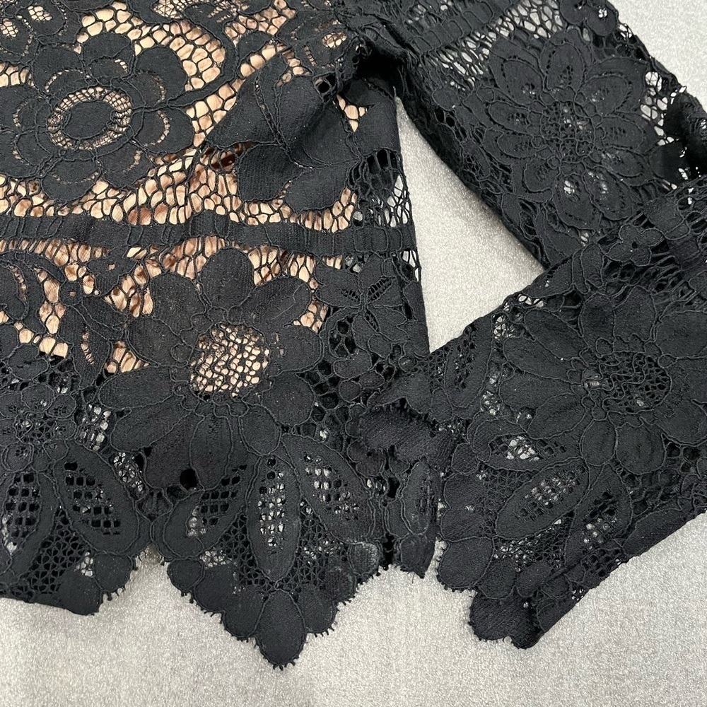 [XS] For Love & Lemons Gianna Crop Laced LS Blouse Top Black - Picture 7 of 11